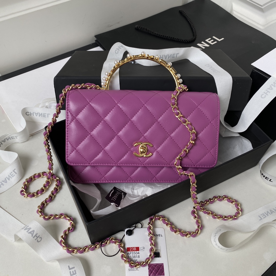 Lambskin Wallet On Chain Shoulder Bag AP3504 Purple